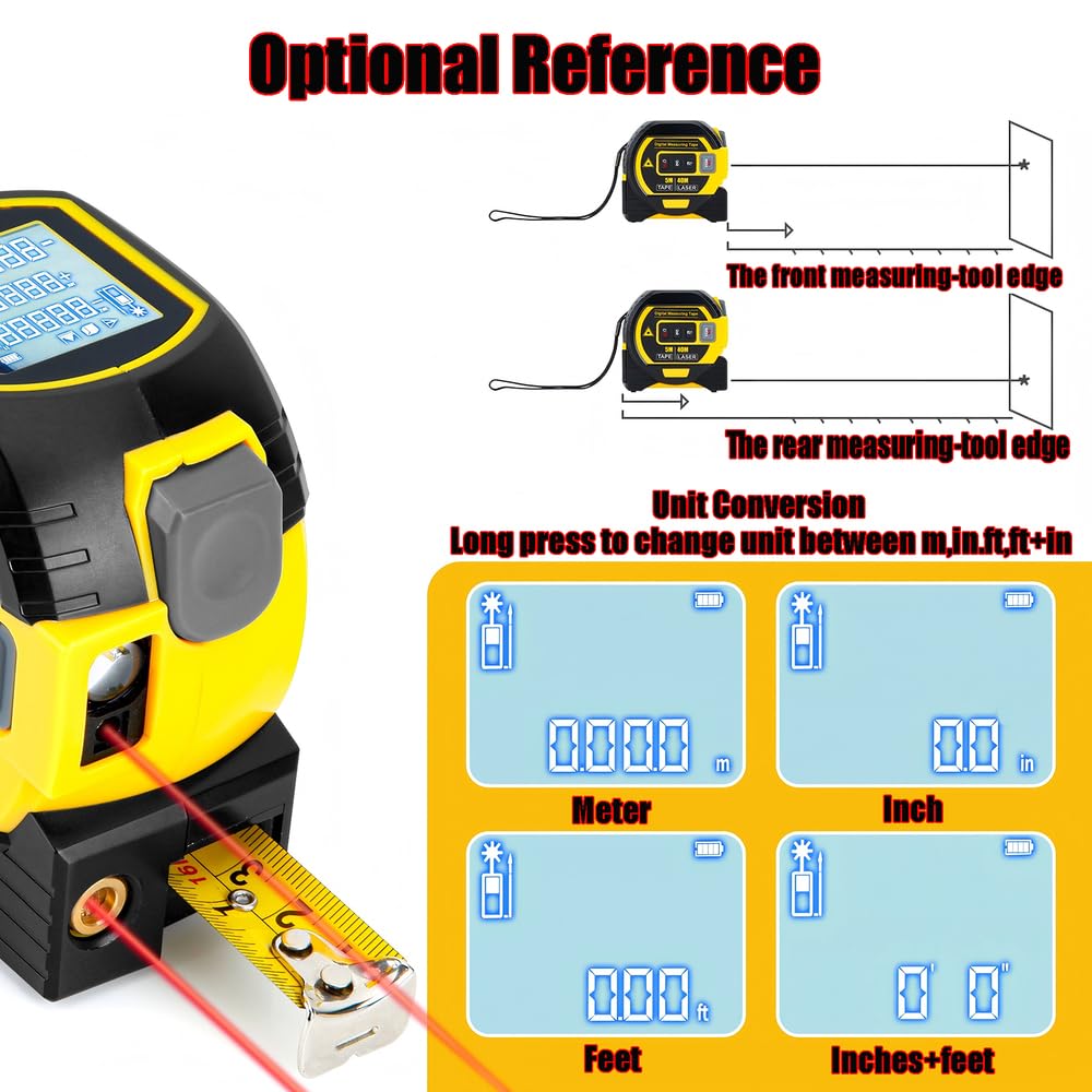 Clovera 3 in 1 Laser Tape Measure, Digital Laser Rangefinder, with LCD Display