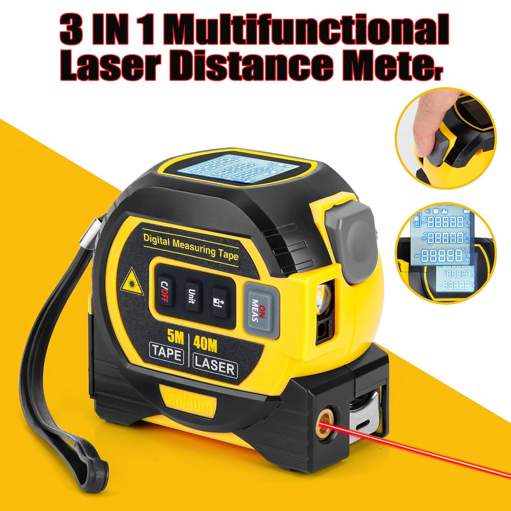Clovera 3 in 1 Laser Tape Measure, Digital Laser Rangefinder, with LCD Display