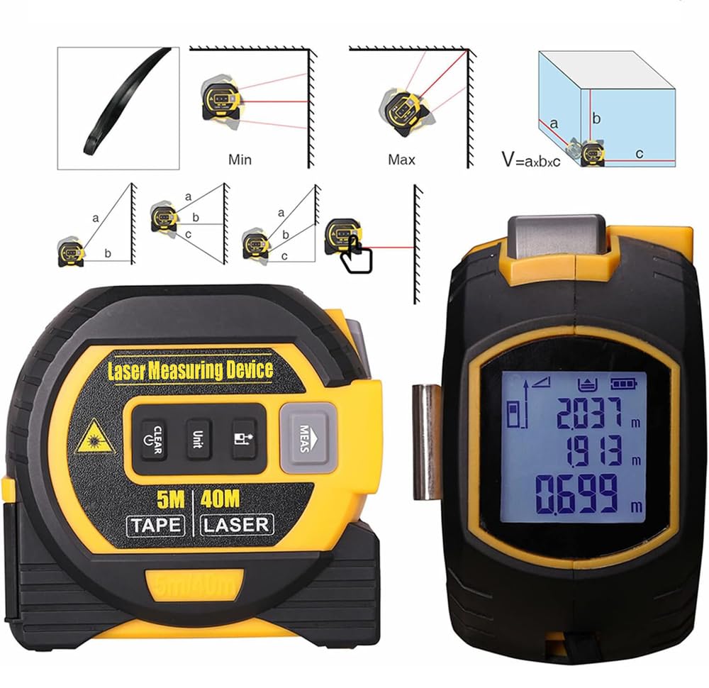 Clovera 3 in 1 Laser Tape Measure, Digital Laser Rangefinder, with LCD Display