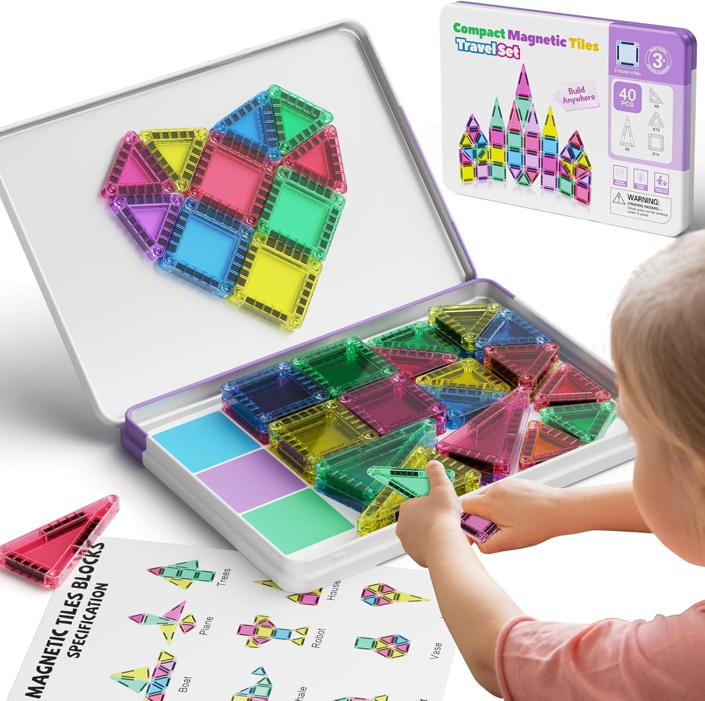 Cloveera - STEM Magnetic Tiles for Kids – Colorful Window Blocks for Creative Learning & Play