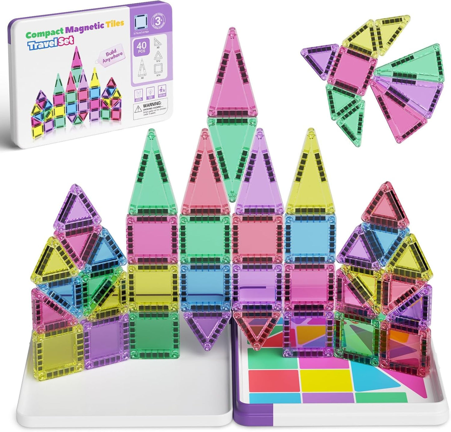 Cloveera - STEM Magnetic Tiles for Kids – Colorful Window Blocks for Creative Learning & Play