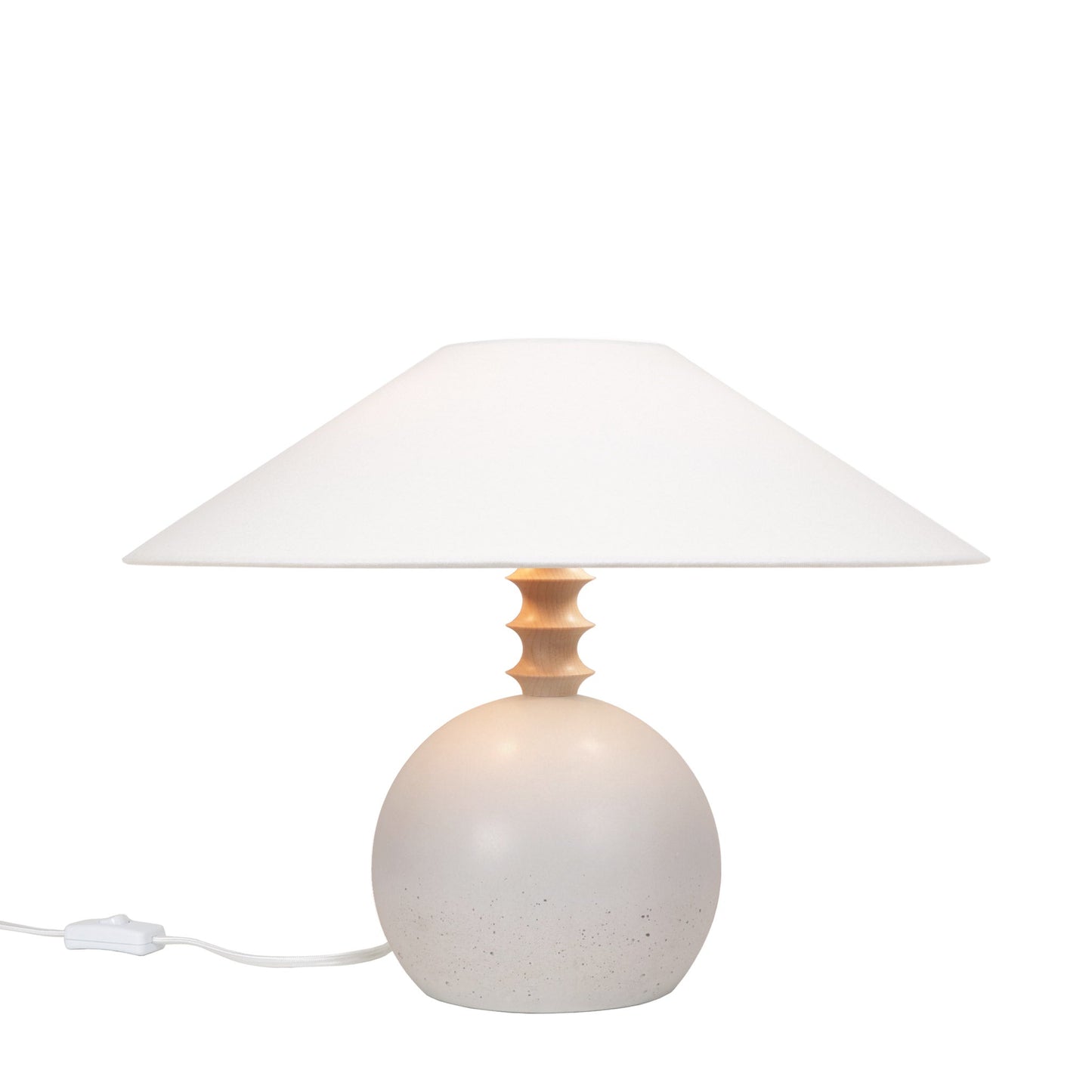 Blanchet Table Lamp shown in Cloud Concrete with Maple