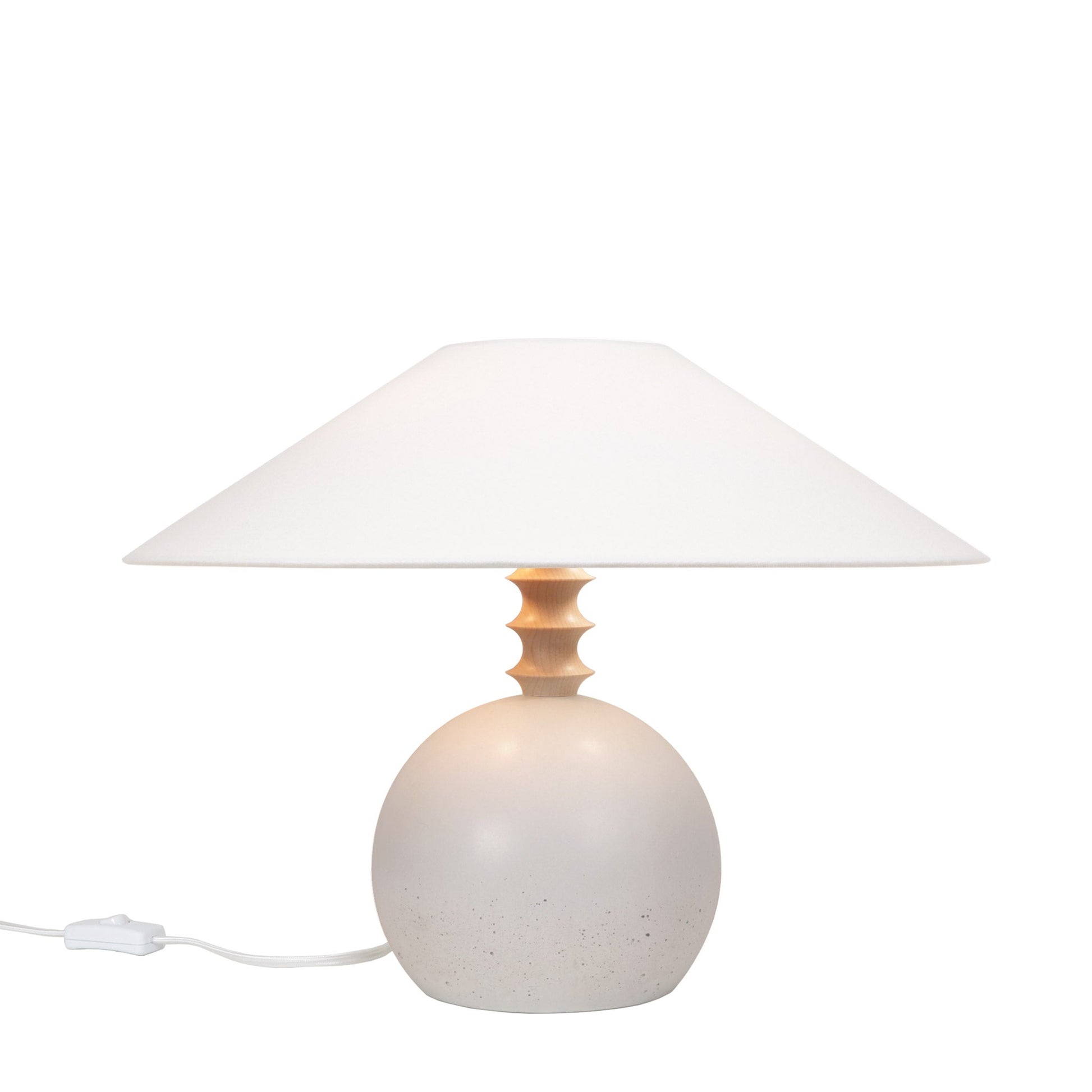 Blanchet Table Lamp shown in Cloud Concrete with Maple