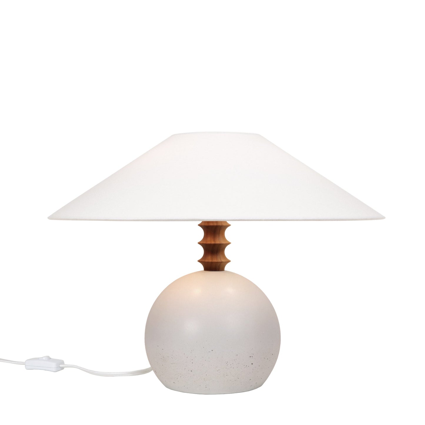 Blanchet Table Lamp shown in Cloud Concrete with Walnut