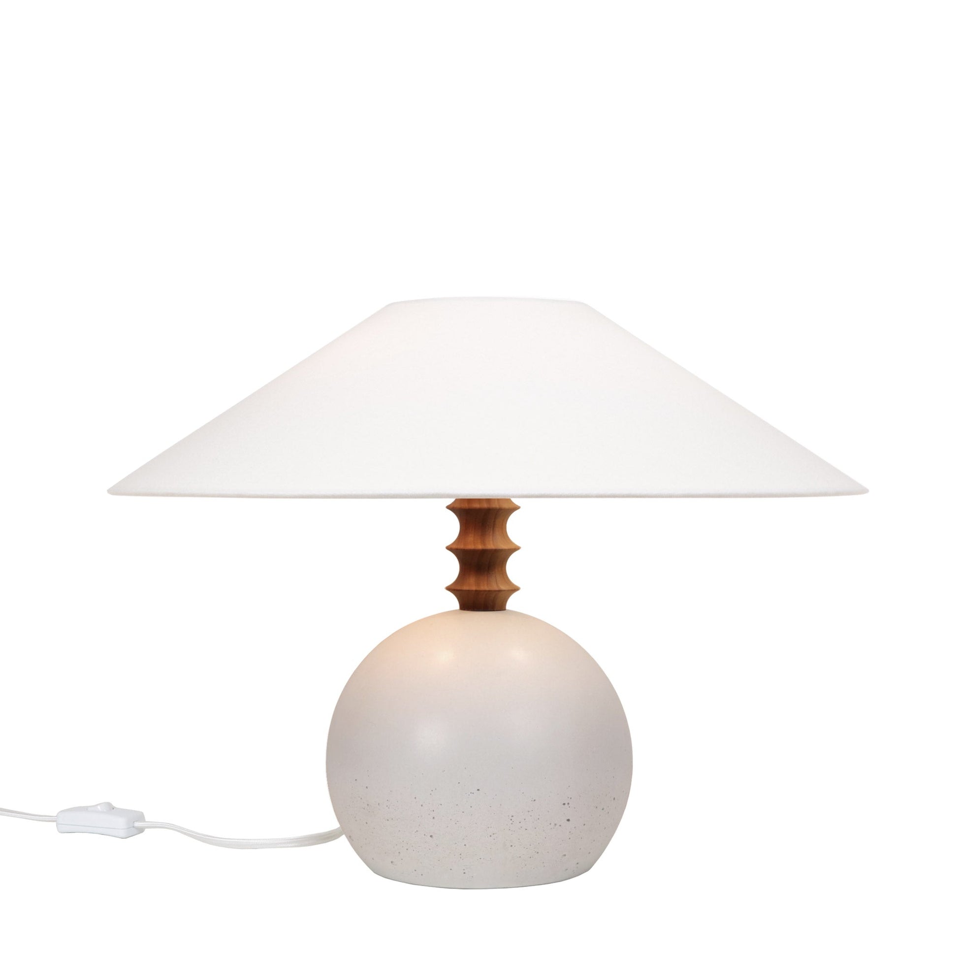 Blanchet Table Lamp shown in Cloud Concrete with Walnut