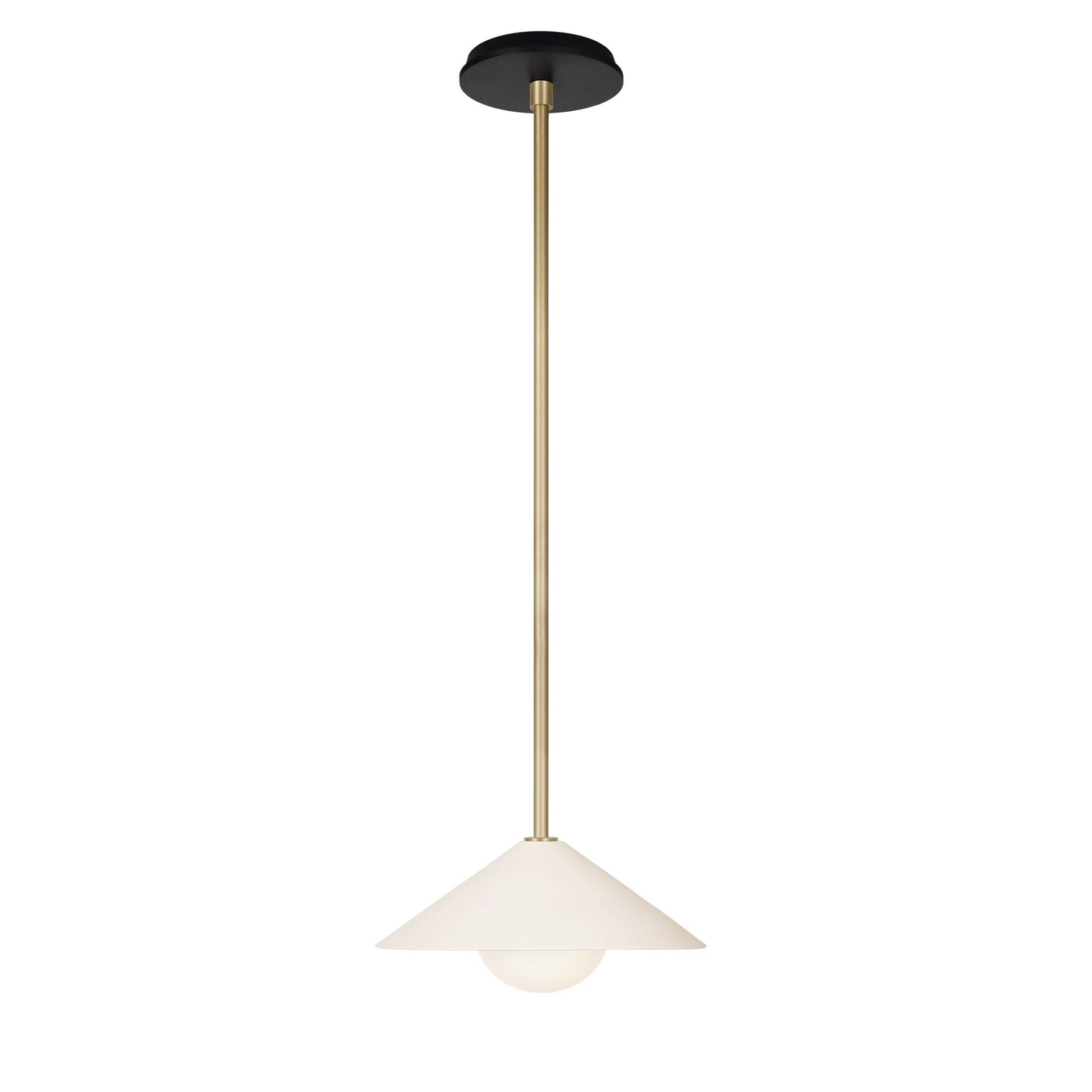 Elvia Pendant shown in Brass with a Black Stained Wood canopy