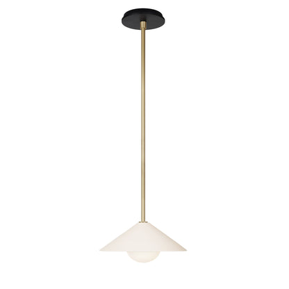 Elvia Pendant shown in Brass with a Black Stained Wood canopy