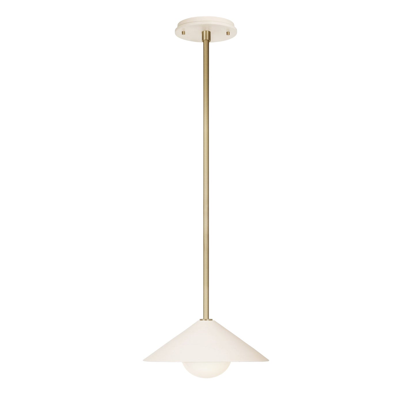 Elvia Pendant shown in Brass with a Bone Ceramic canopy