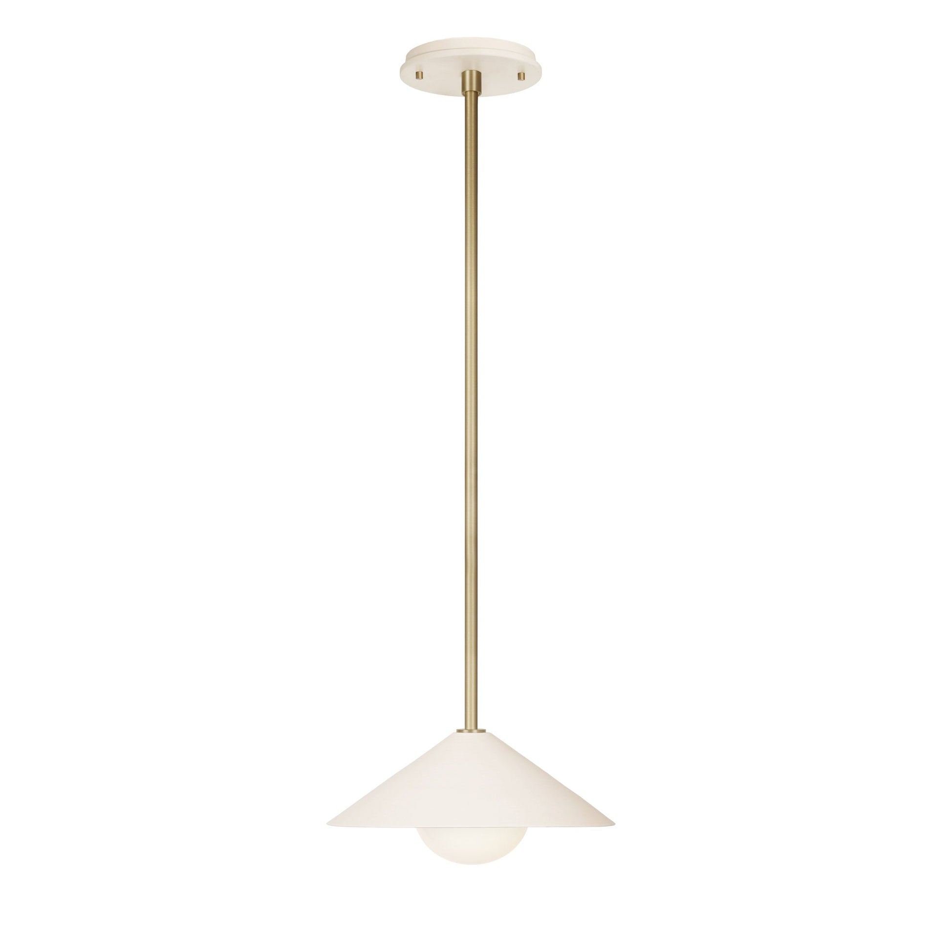 Elvia Pendant shown in Brass with a Bone Ceramic canopy