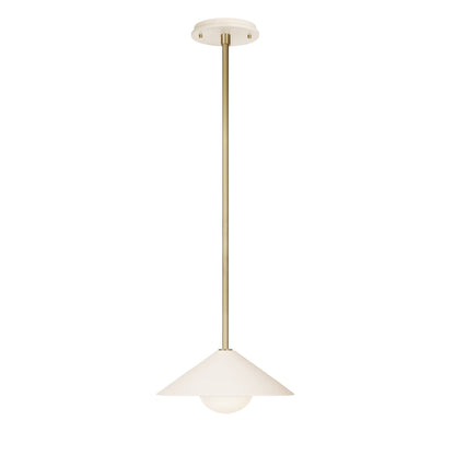 Elvia Pendant shown in Brass with a Bone Ceramic canopy