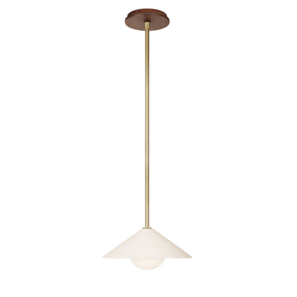 Elvia Pendant shown in Brass with a Walnut Wood canopy