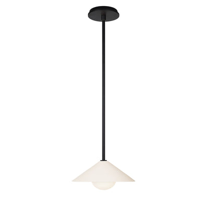 Elvia Pendant shown in Matte Black and a Black Stained Wood canopy