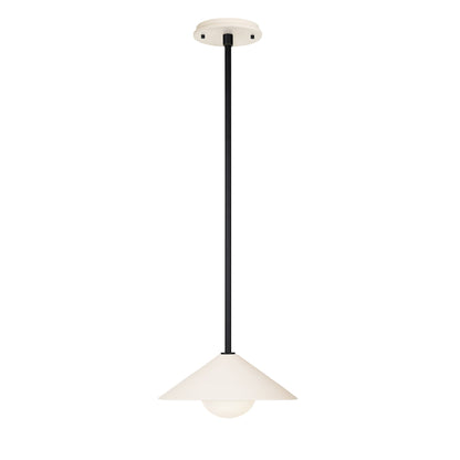 Elvia Pendant shown in Matte Black and a Bone Ceramic canopy