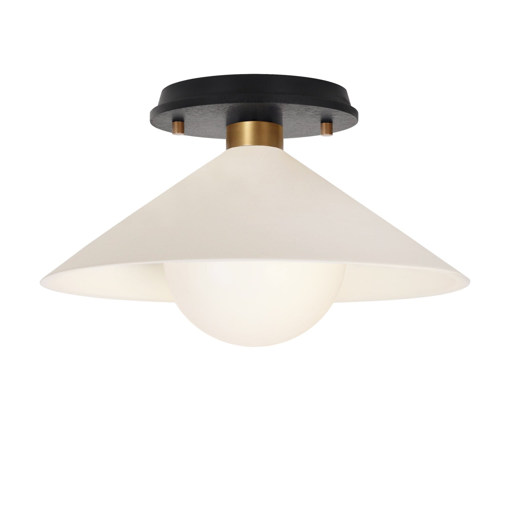 Elvia Surface shown in Heirloom Brass with a Black Stained Wood canopy