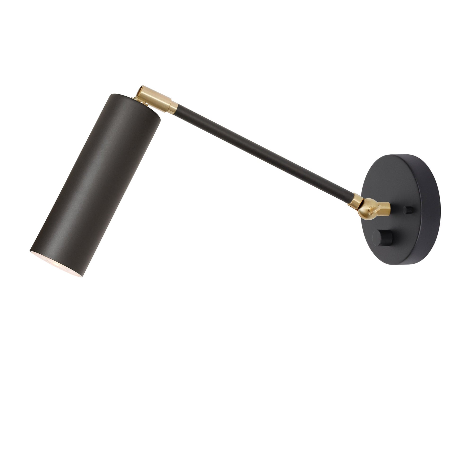 Fjord Spot Single Articulated shown in Matte Black and Brass with a Backplate Dimmer Switch