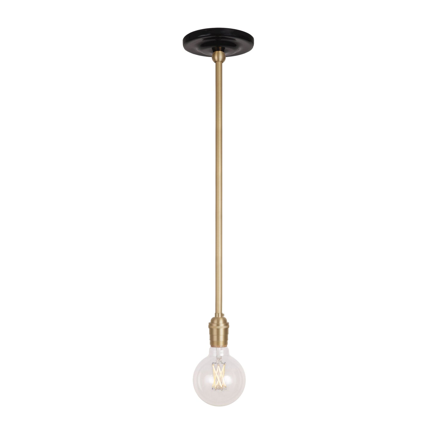 Grace Rod Pendant shown in Brass with a Gloss Black Ceramic canopy