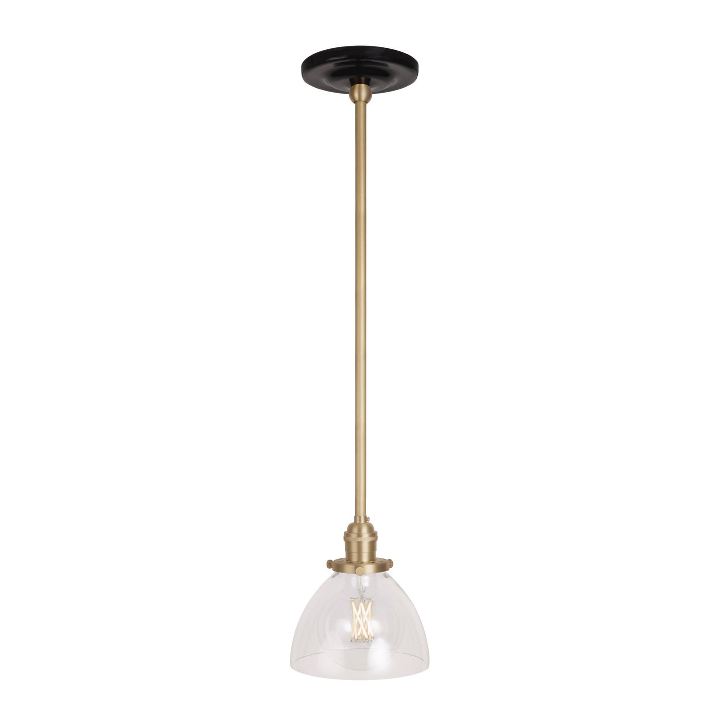 Grace Rod Pendant shown in Brass with a Gloss Black Ceramic canopy