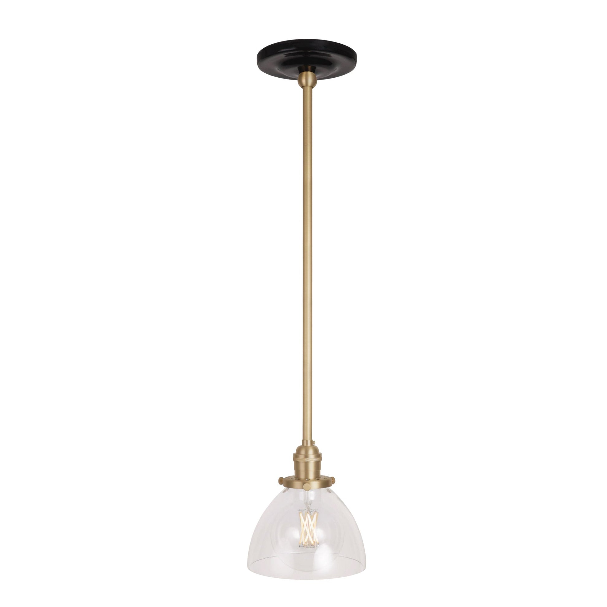 Grace Rod Pendant shown in Brass with a Gloss Black Ceramic canopy