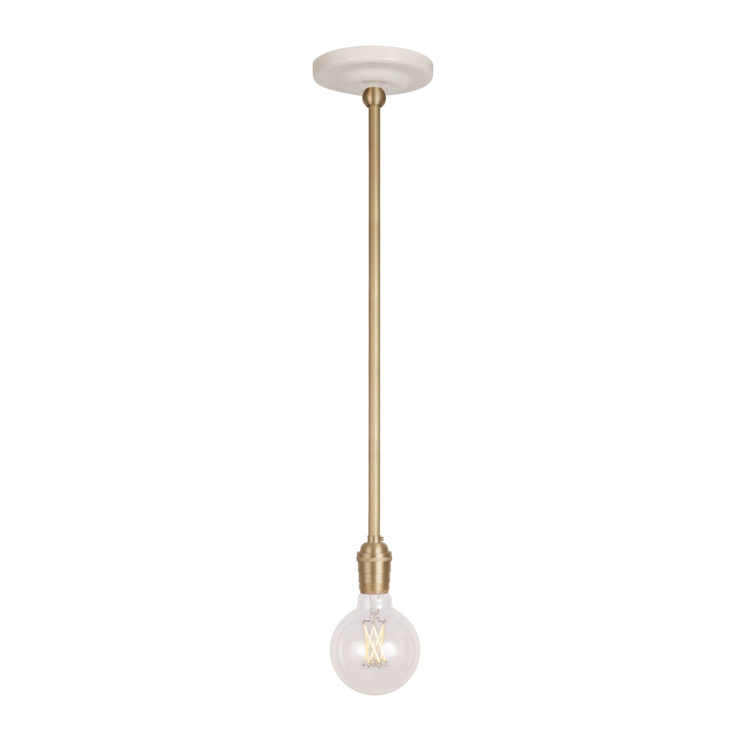 Grace Rod Pendant shown in Brass with a Gloss White Ceramic canopy