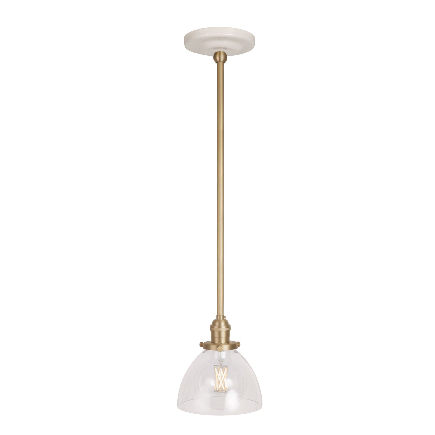 Grace Rod Pendant shown in Brass with a Gloss White Ceramic canopy