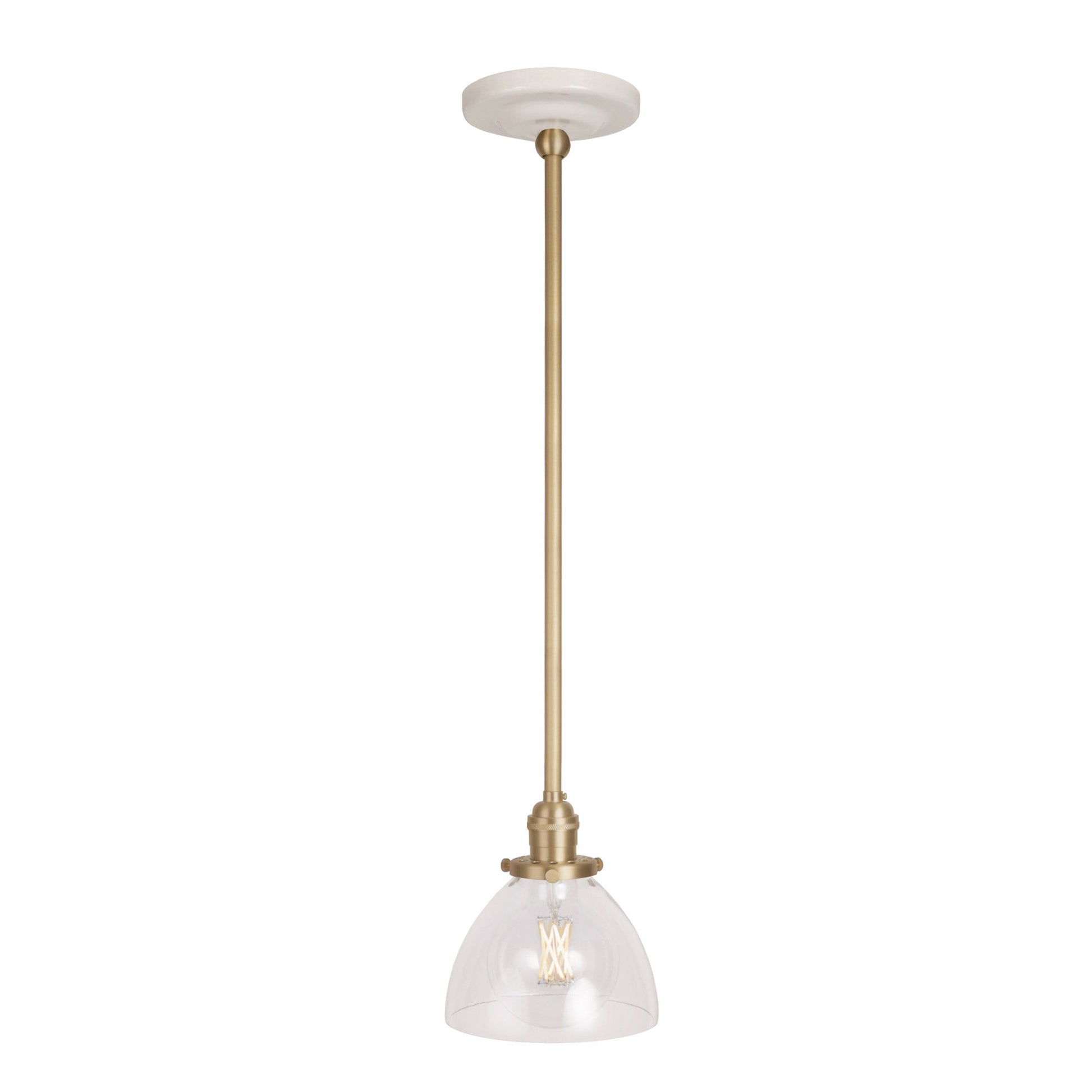 Grace Rod Pendant shown in Brass with a Gloss White Ceramic canopy