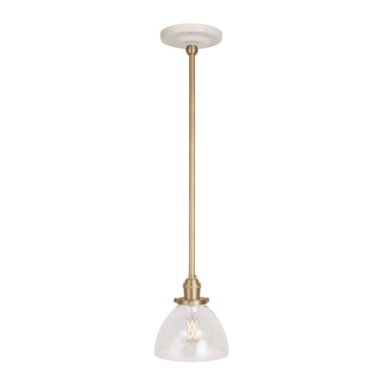 Grace Rod Pendant shown in Brass with a Gloss White Ceramic canopy