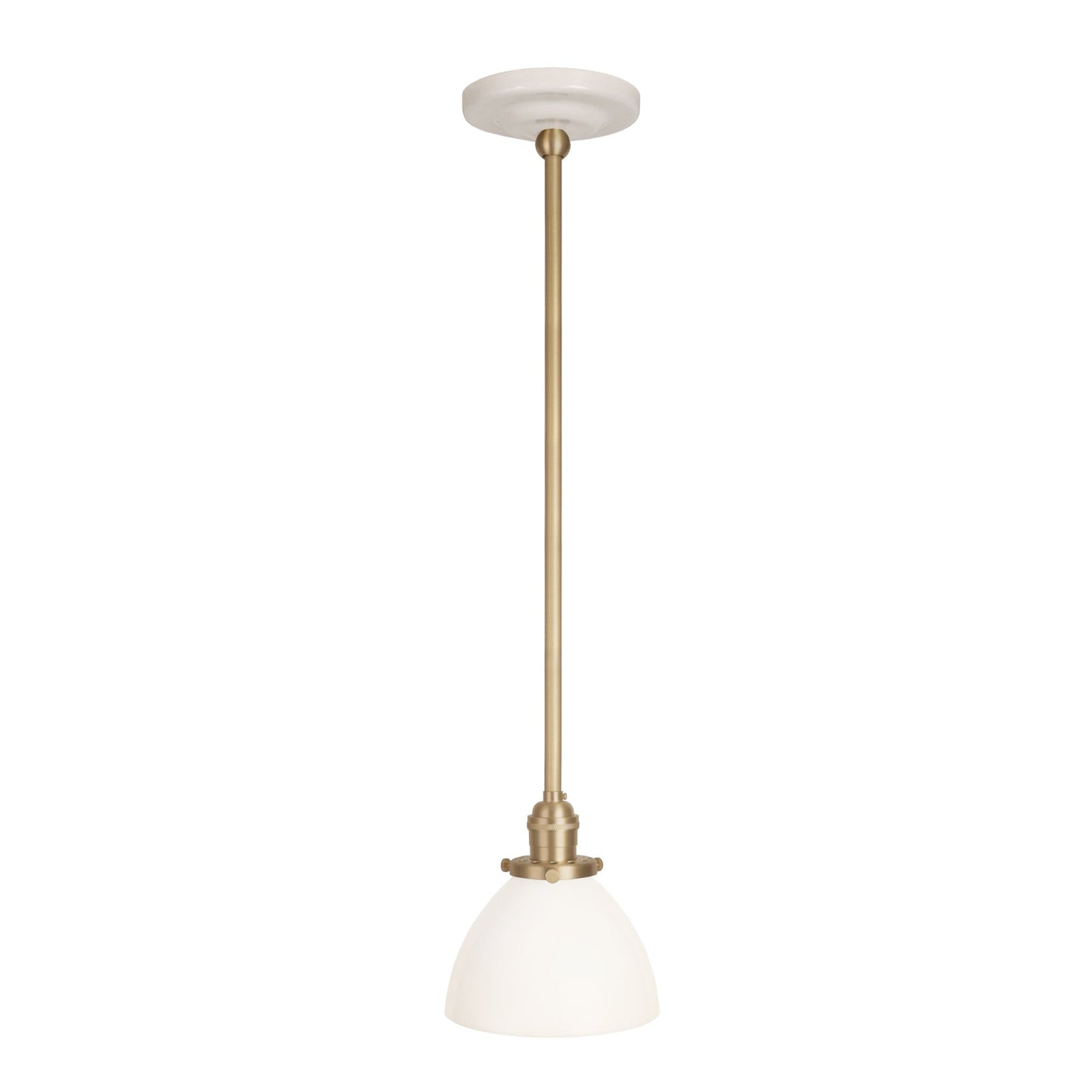Grace Rod Pendant shown in Brass with a Gloss White Ceramic canopy