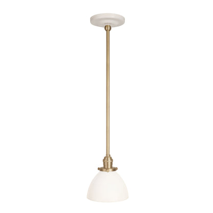 Grace Rod Pendant shown in Brass with a Gloss White Ceramic canopy