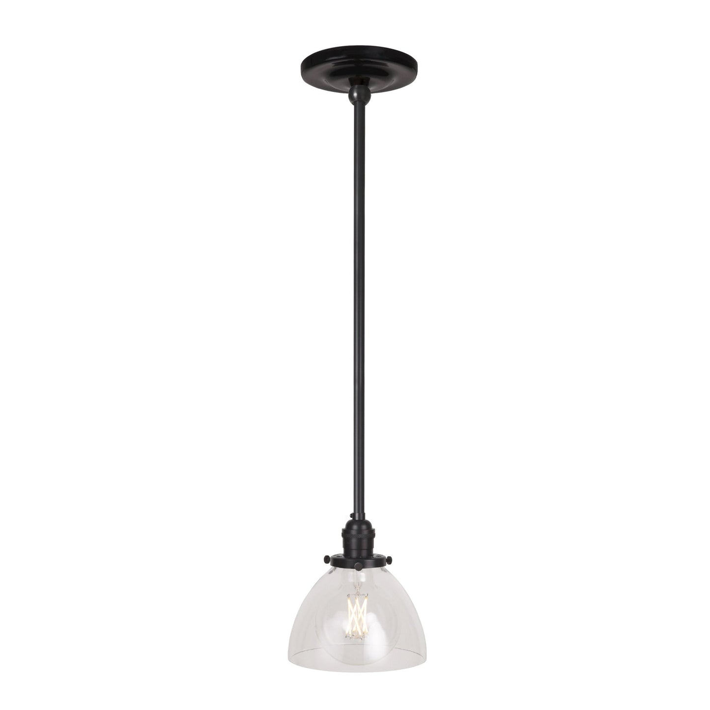 Grace Rod Pendant shown in Graphite Patina with a Gloss Black Ceramic canopy