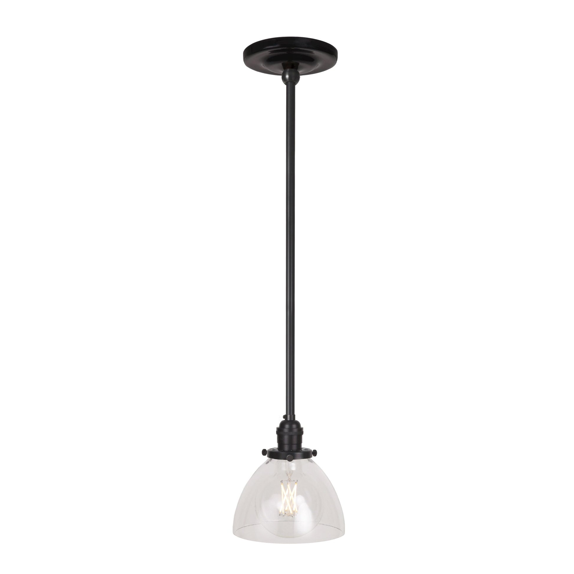 Grace Rod Pendant shown in Graphite Patina with a Gloss Black Ceramic canopy