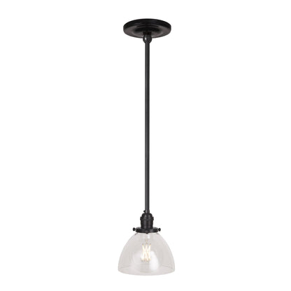 Grace Rod Pendant shown in Graphite Patina with a Gloss Black Ceramic canopy