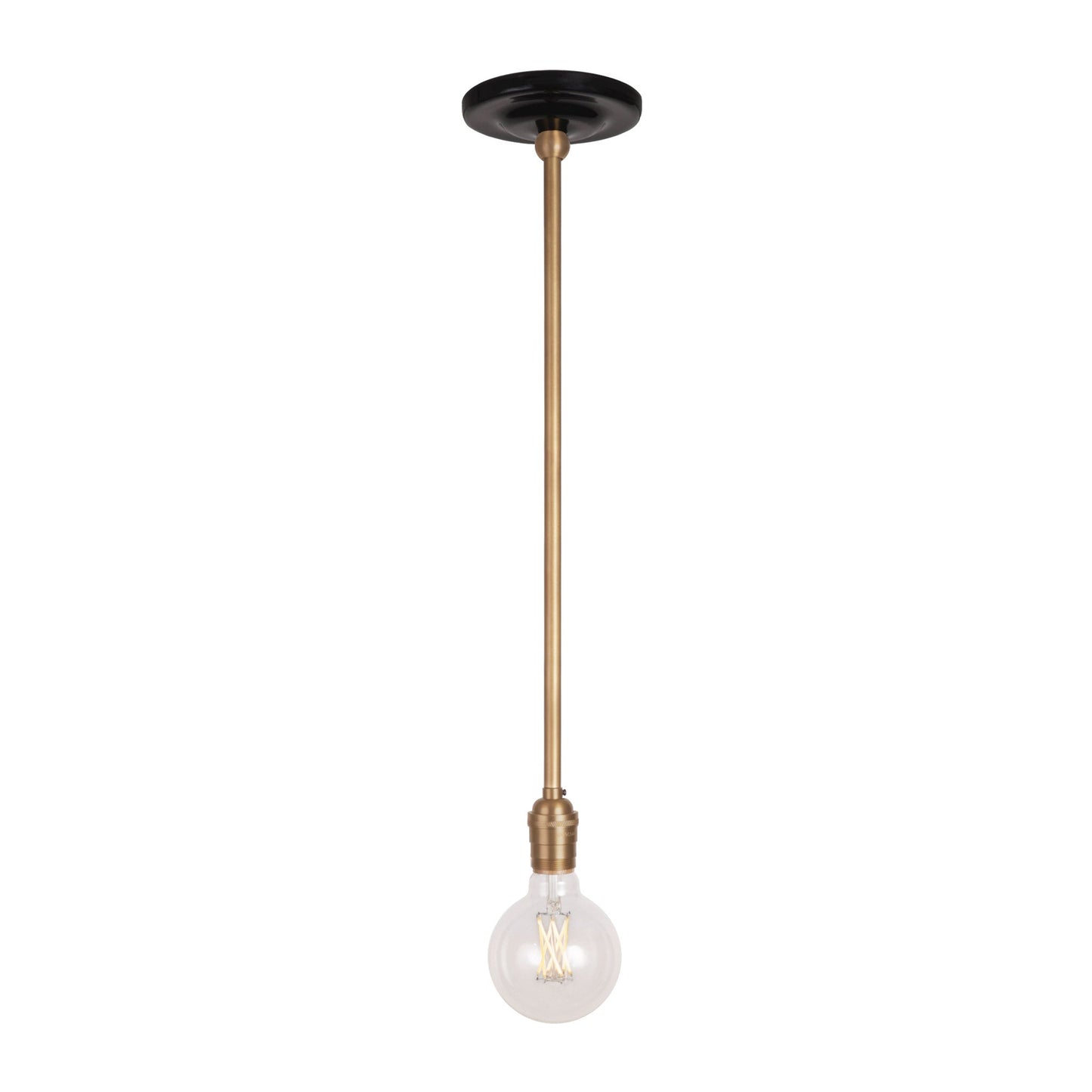 Grace Rod Pendant shown in Heirloom Brass with a Gloss Black Ceramic canopy
