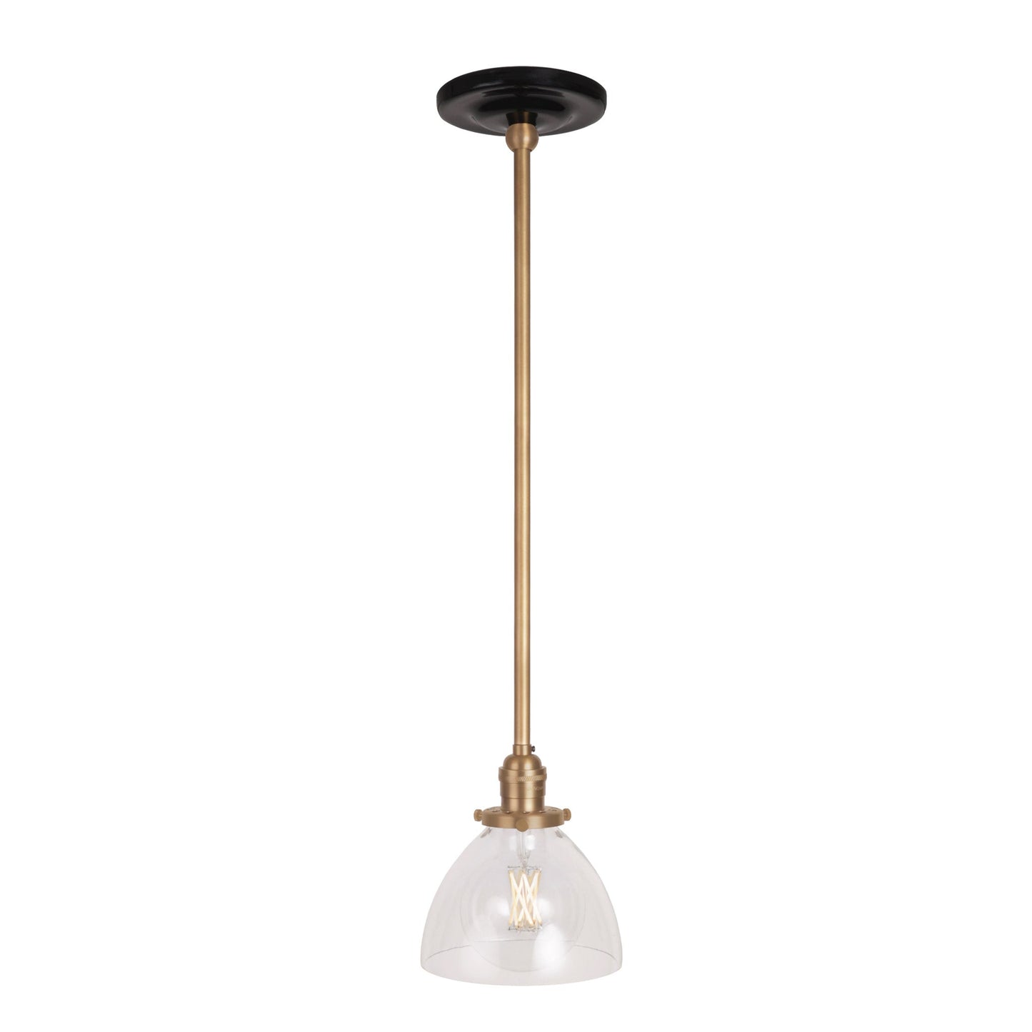 Grace Rod Pendant shown in Heirloom Brass with a Gloss Black Ceramic canopy