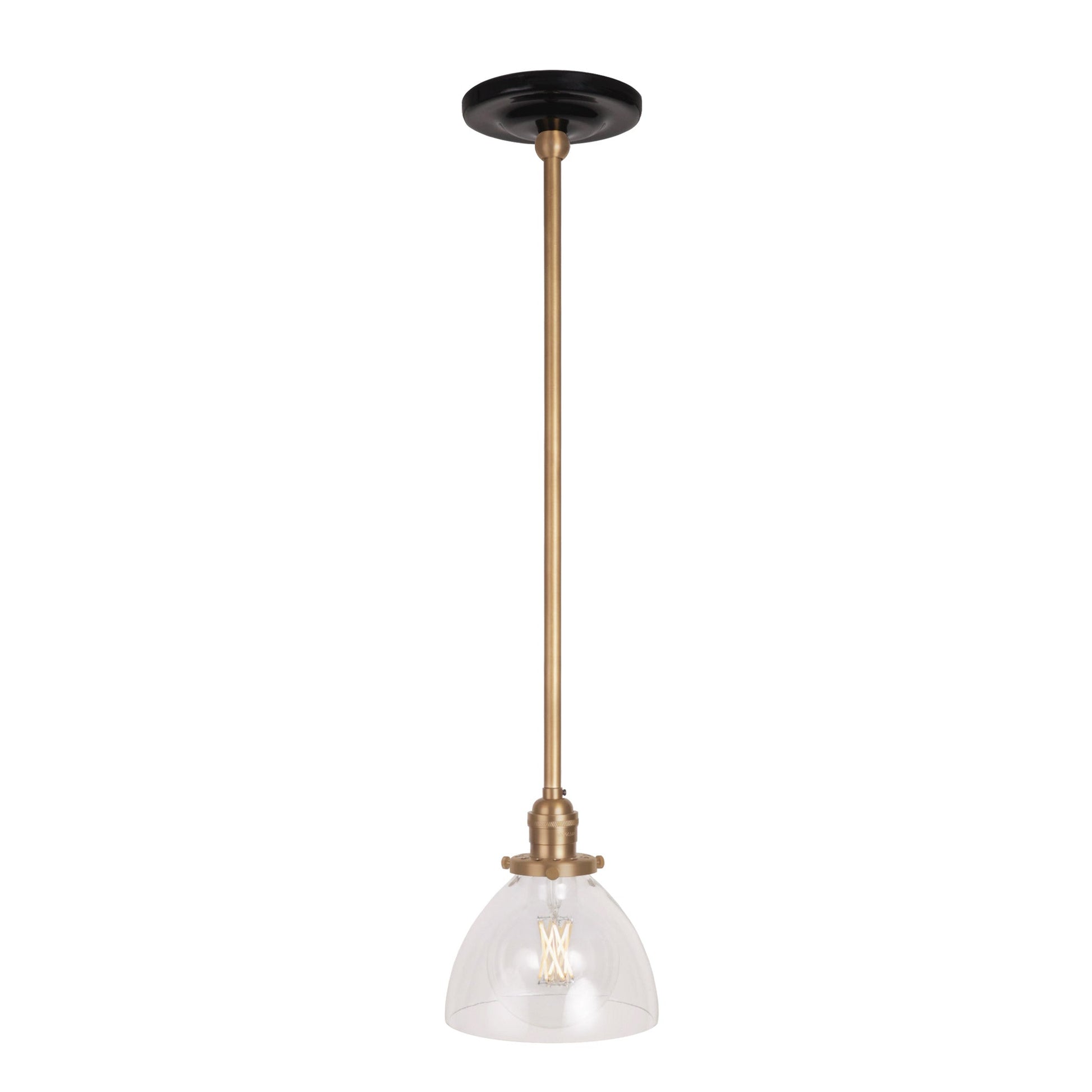 Grace Rod Pendant shown in Heirloom Brass with a Gloss Black Ceramic canopy