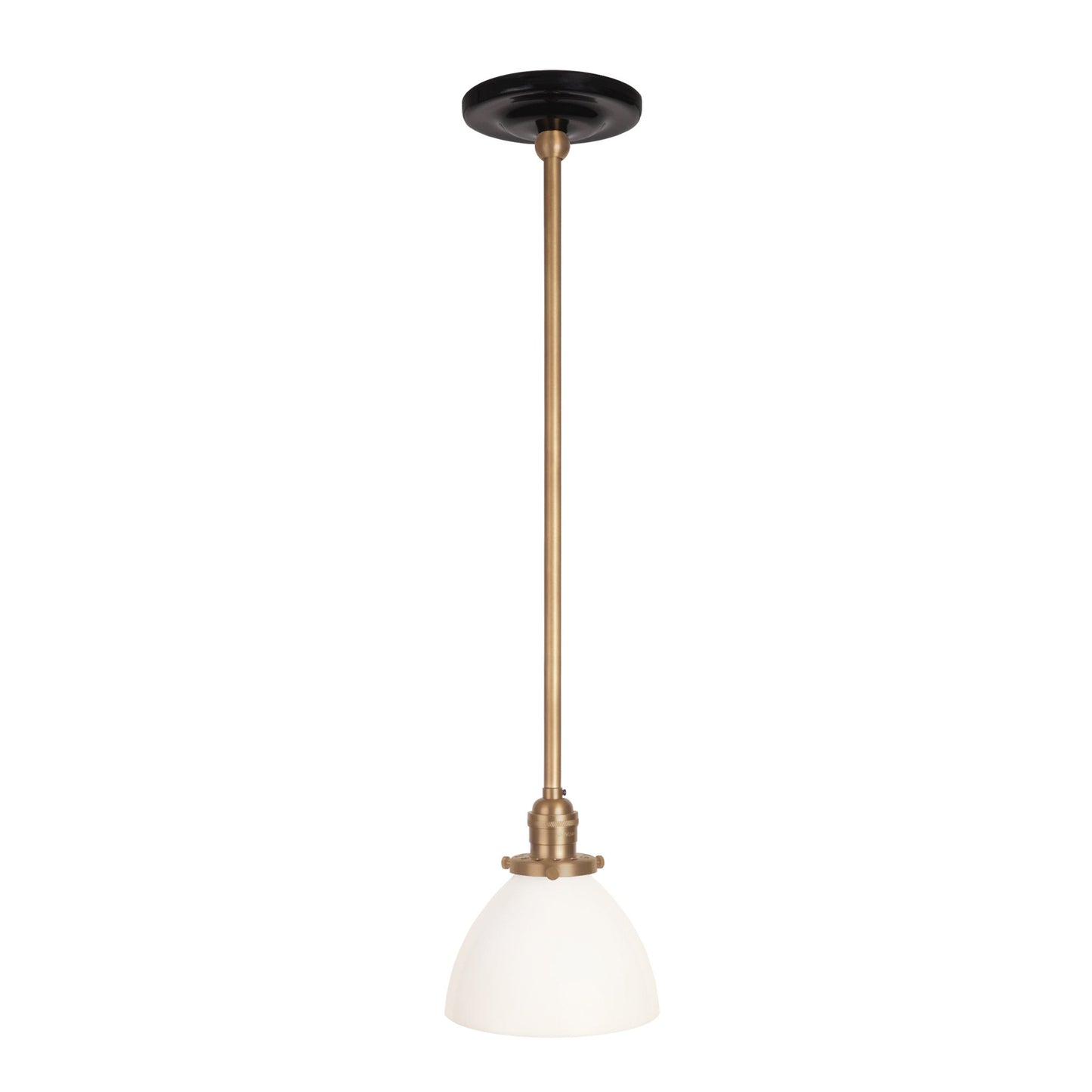 Grace Rod Pendant shown in Heirloom Brass with a Gloss Black Ceramic canopy