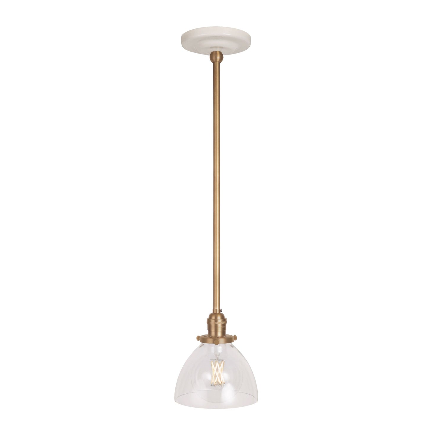 Grace Rod Pendant shown in Heirloom Brass with a Gloss White Ceramic canopy