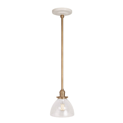 Grace Rod Pendant shown in Heirloom Brass with a Gloss White Ceramic canopy