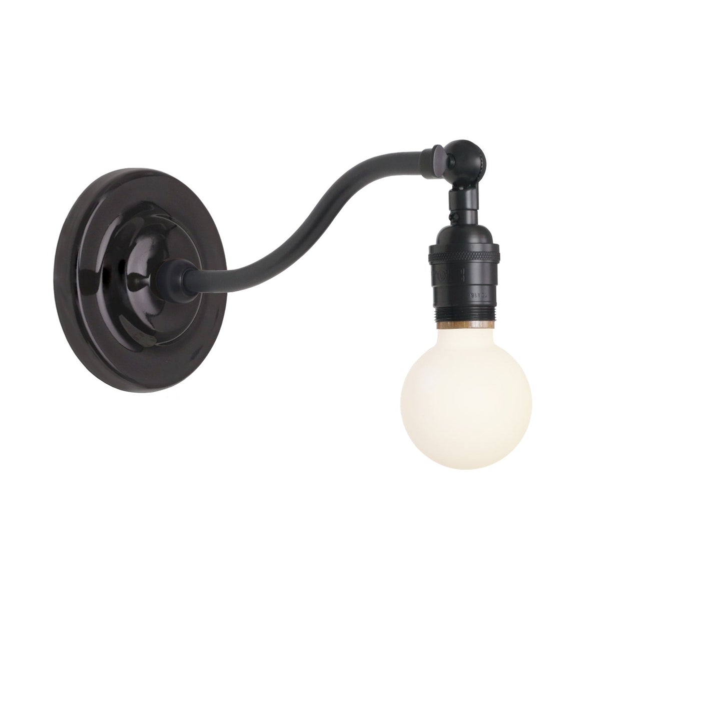 Grace Sconce shown in Graphite Patina with a Gloss Black Ceramic canopy and no shade