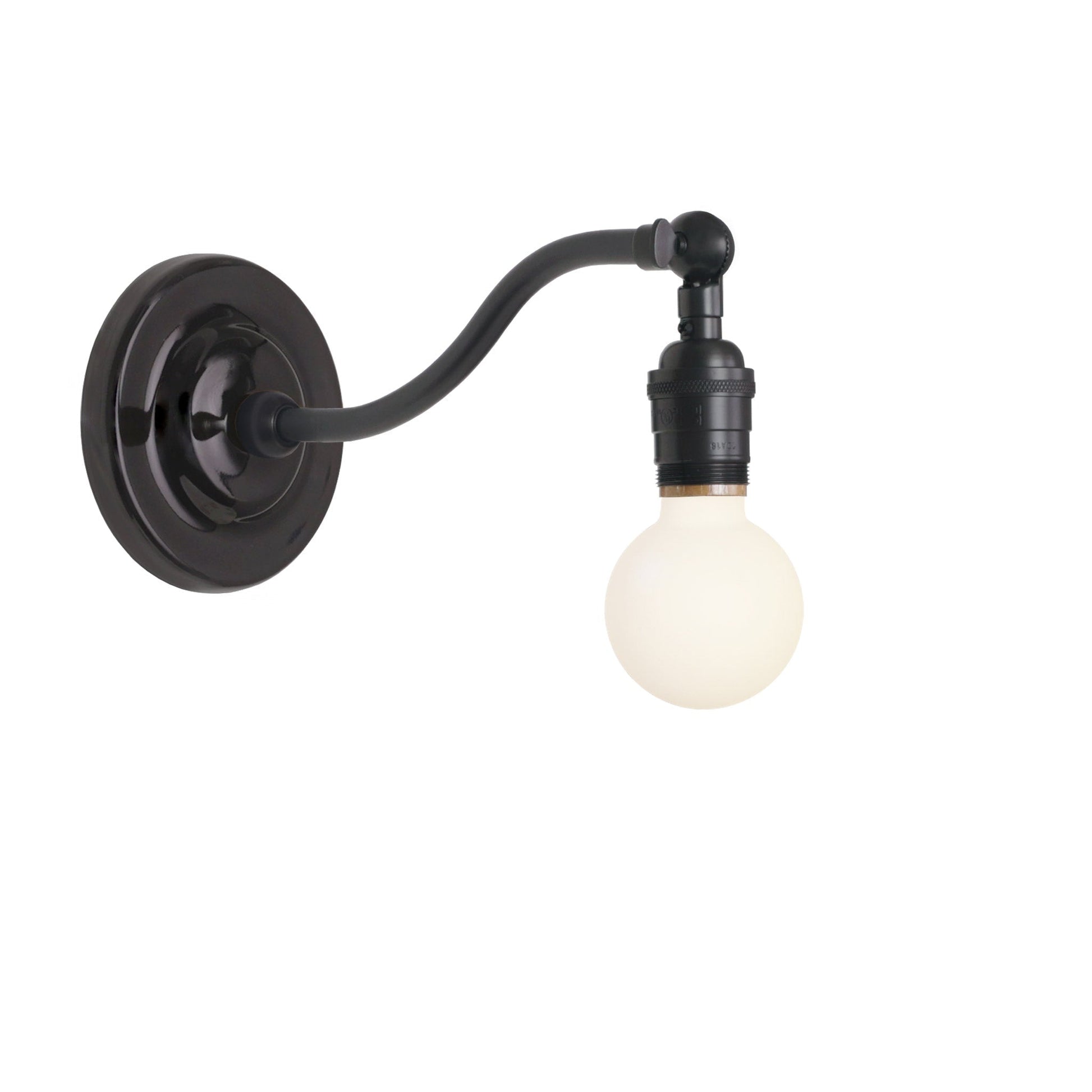 Grace Sconce shown in Graphite Patina with a Gloss Black Ceramic canopy and no shade