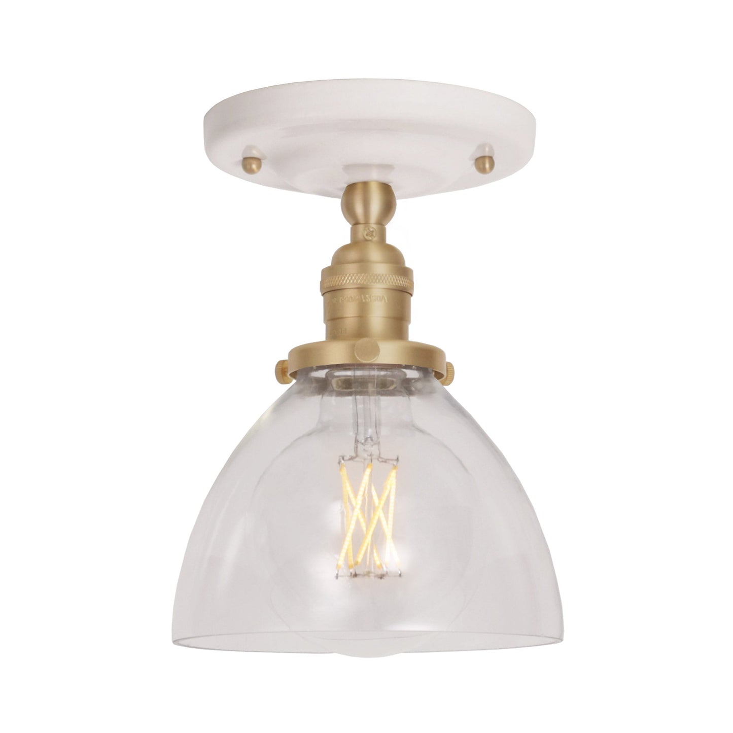 Grace Surface shown in Brass with a Gloss White Ceramic canopy and Clear Glass shade