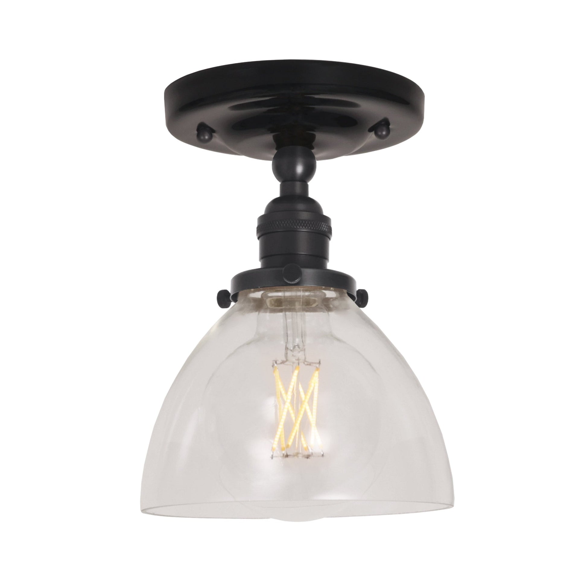 Grace Surface shown in Graphite Patina with a Gloss Black Ceramic canopy and Clear Glass shade