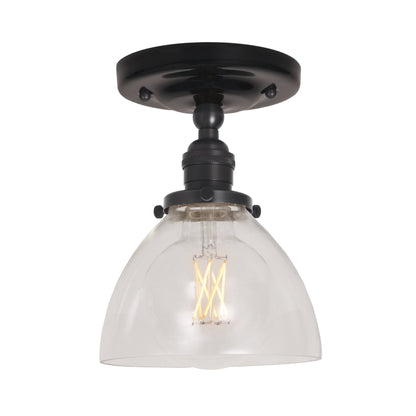 Grace Surface shown in Graphite Patina with a Gloss Black Ceramic canopy and Clear Glass shade