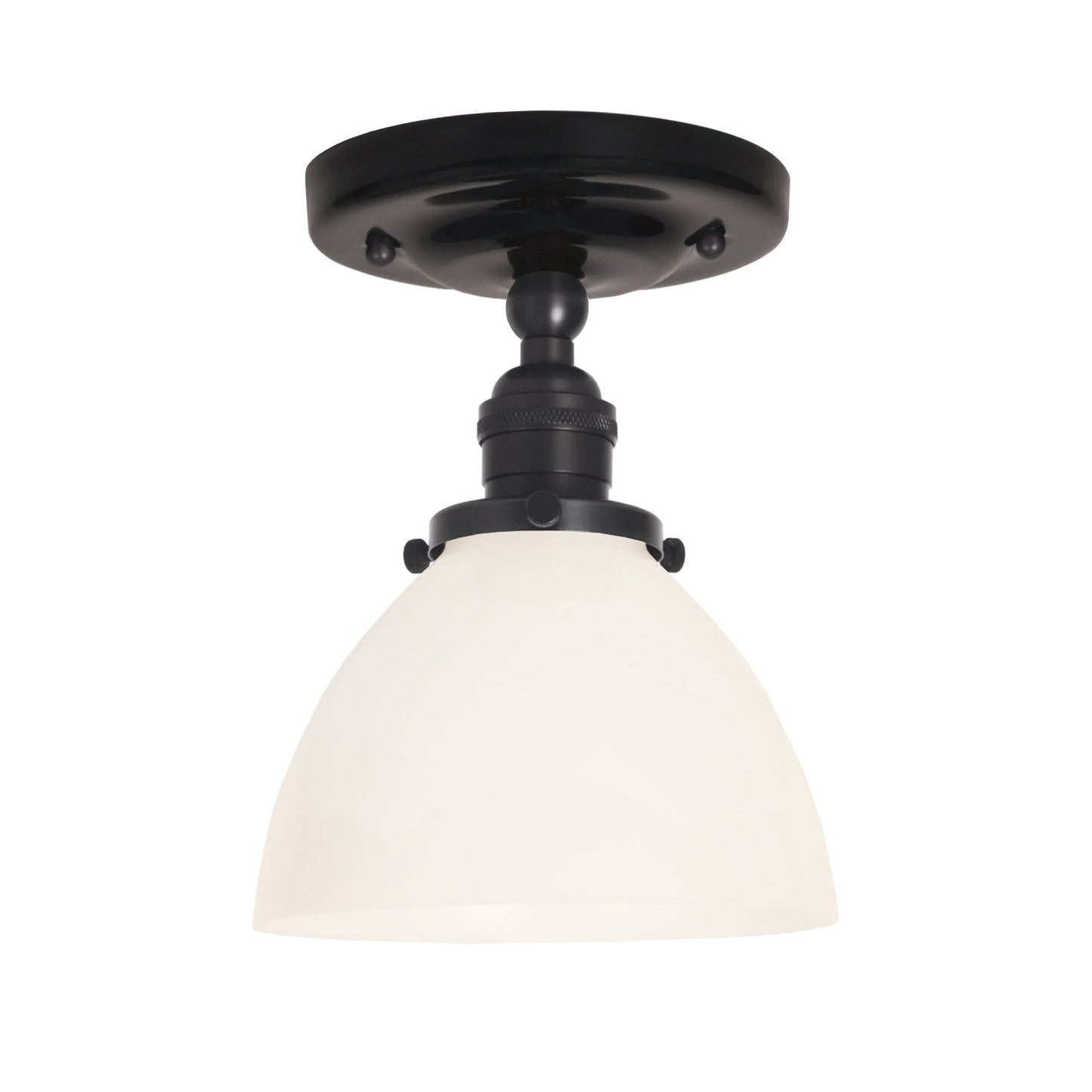 Grace Surface shown in Graphite Patina with a Gloss Black Ceramic canopy and an Opal Glass shade