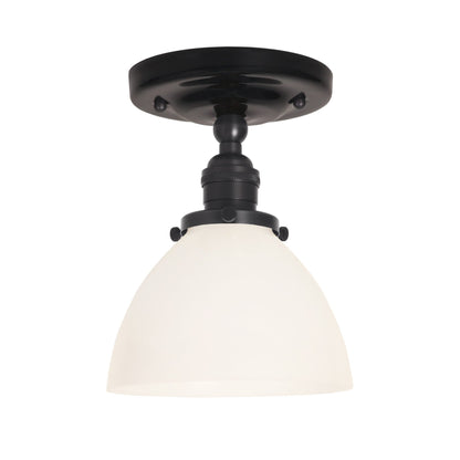 Grace Surface shown in Graphite Patina with a Gloss Black Ceramic canopy and an Opal Glass shade