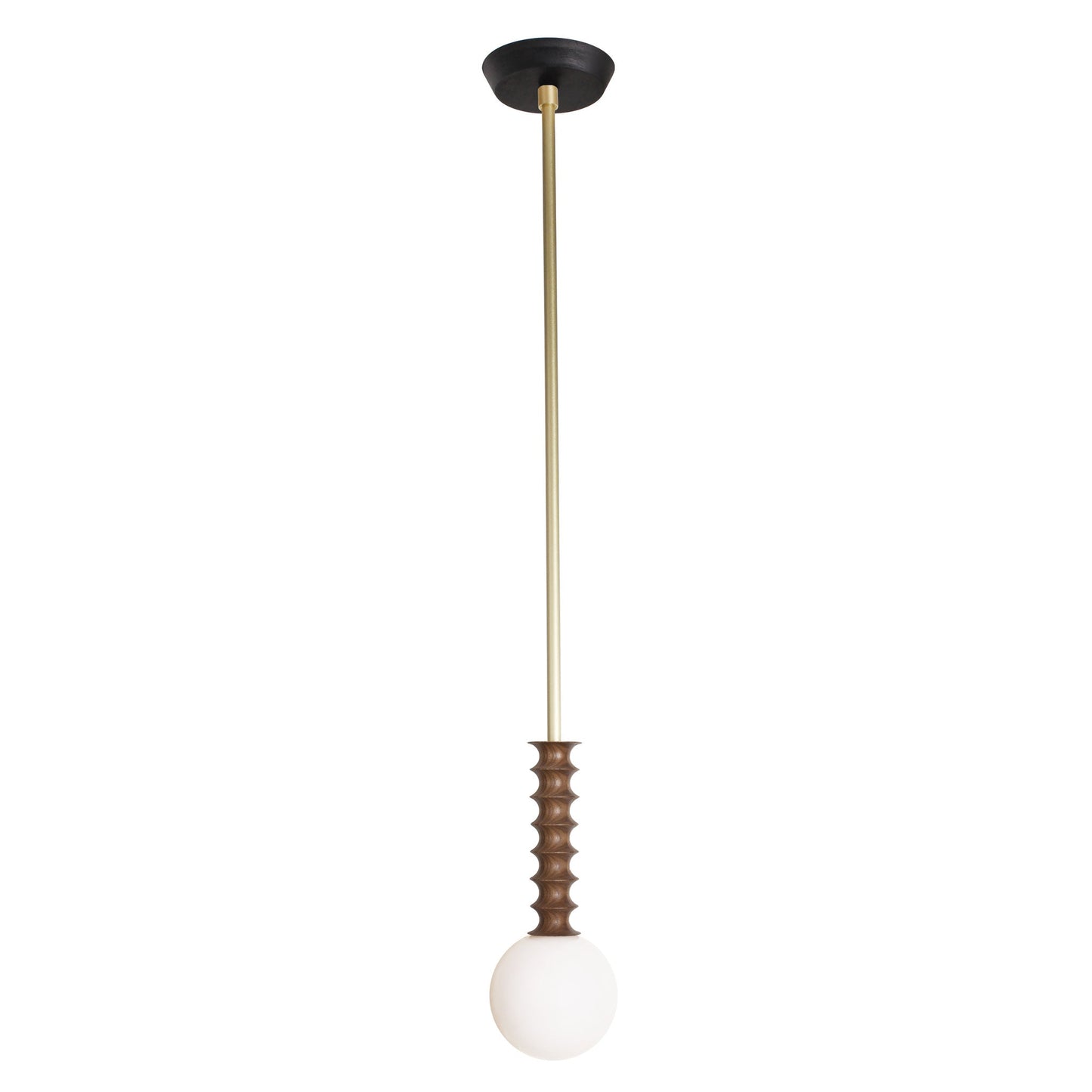 Joslyn Pendant shown in Walnut with Brass and a Black Stained canopy.