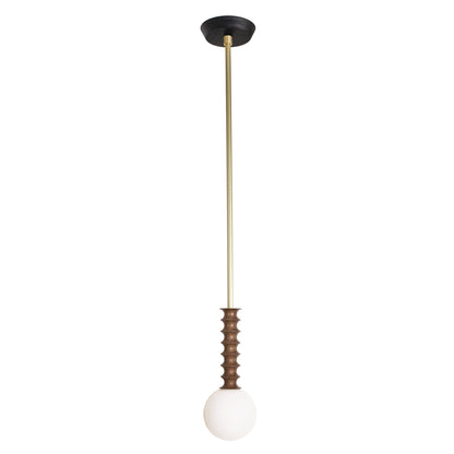 Joslyn Pendant shown in Walnut with Brass and a Black Stained canopy.