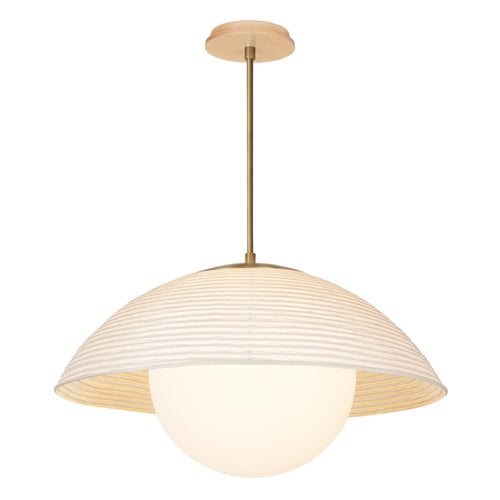 Maru Pendant with a Natural shade shown in Heirloom Brass with a Maple Wood canopy