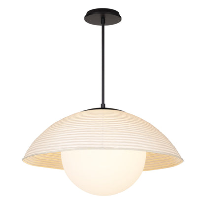 Maru Pendant with a Natural shade shown in Matte Black with a Black Stained Wood canopy