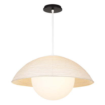 Maru Pendant with a Natural shade shown in White with a Black Stained Wood canopy
