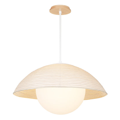Maru Pendant with a Natural shade shown in White with a Maple Wood canopy